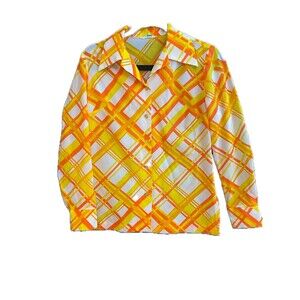 Vintage 1970s Alex Colman Grid Print Blouse-From Authentic Personal Collection
